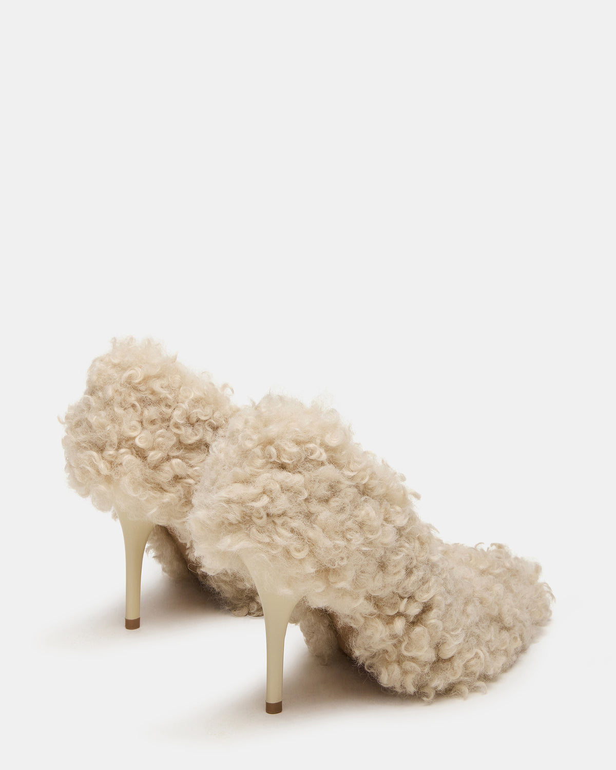 ACHILLES Off-White Pointed-Toe Faux Fur Stiletto Women's Heel