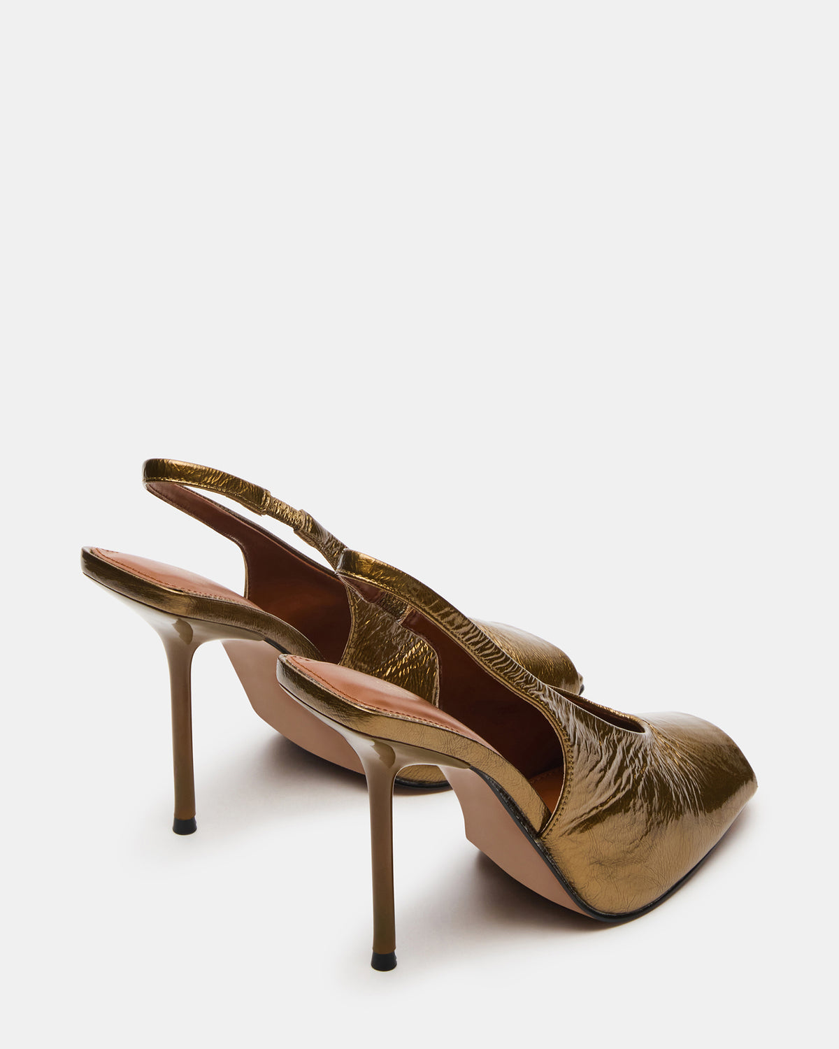 LUCIAN Olive Crinkle Patent Square-Toe Peep-Toe Slingback Women's Heel