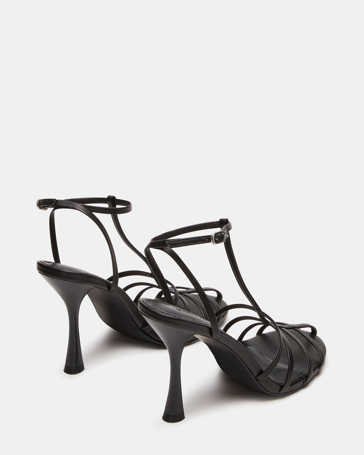 TILDAH Black Leather Strappy Rounded Toe Women's Heel