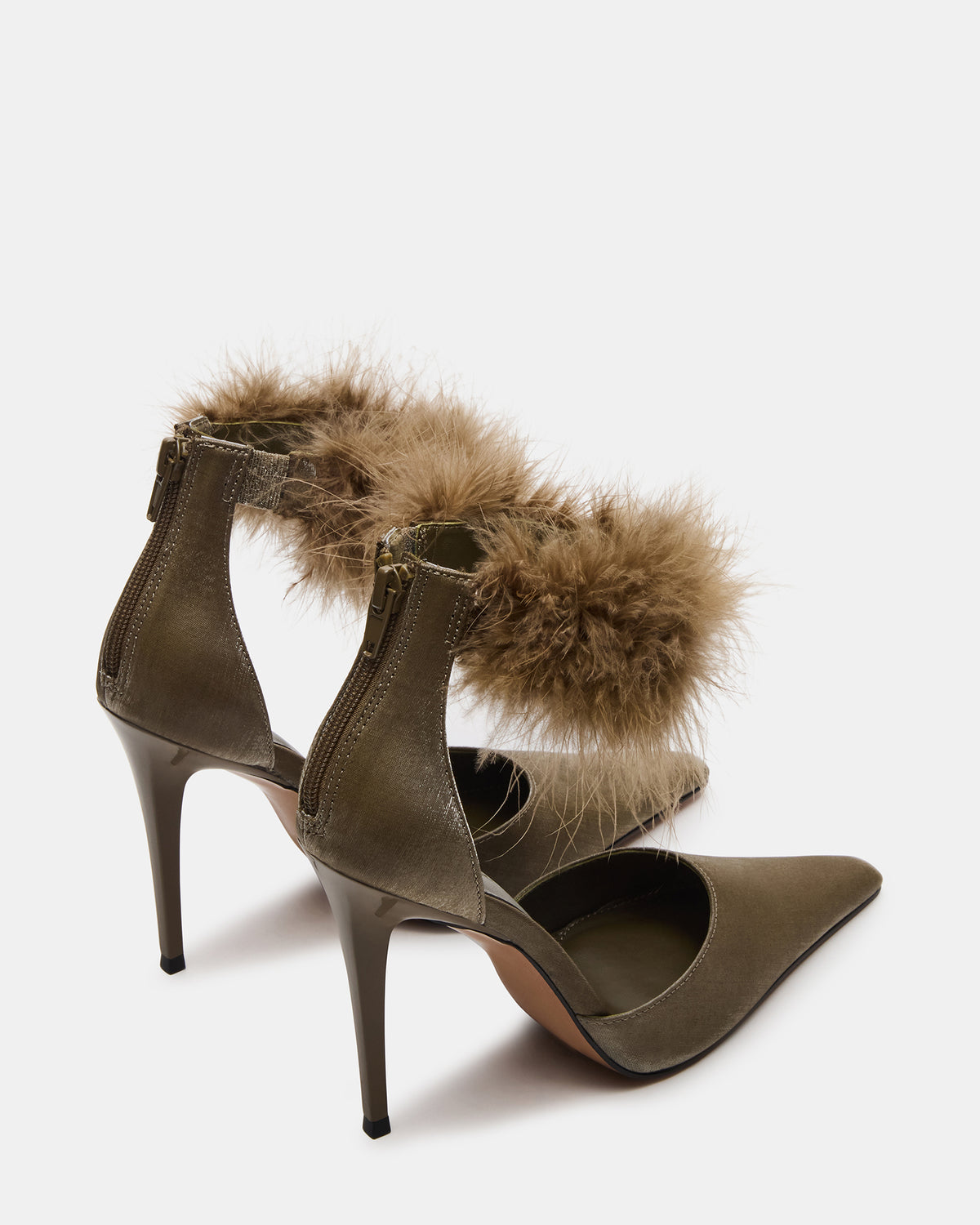 ELUSIVE Olive Satin Pointed-Toe Stiletto Pump Women's Heel