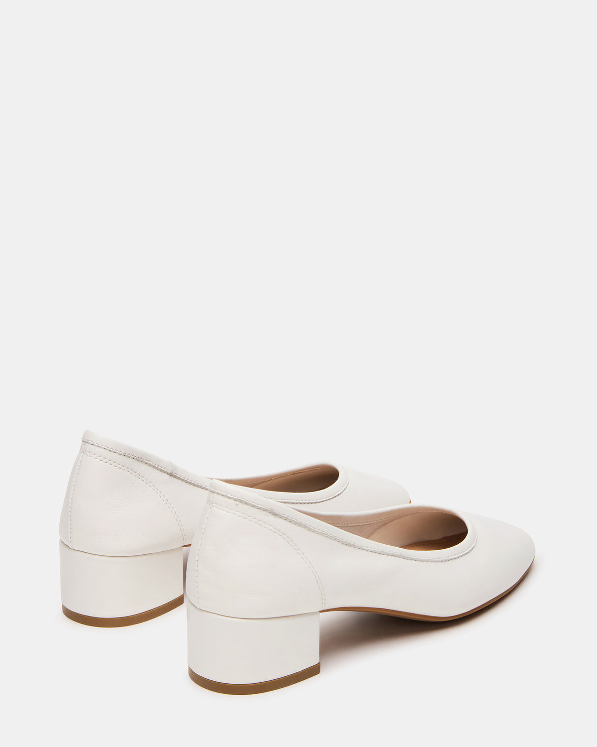 MOLLIE White Leather Ballet Women's Block Heels