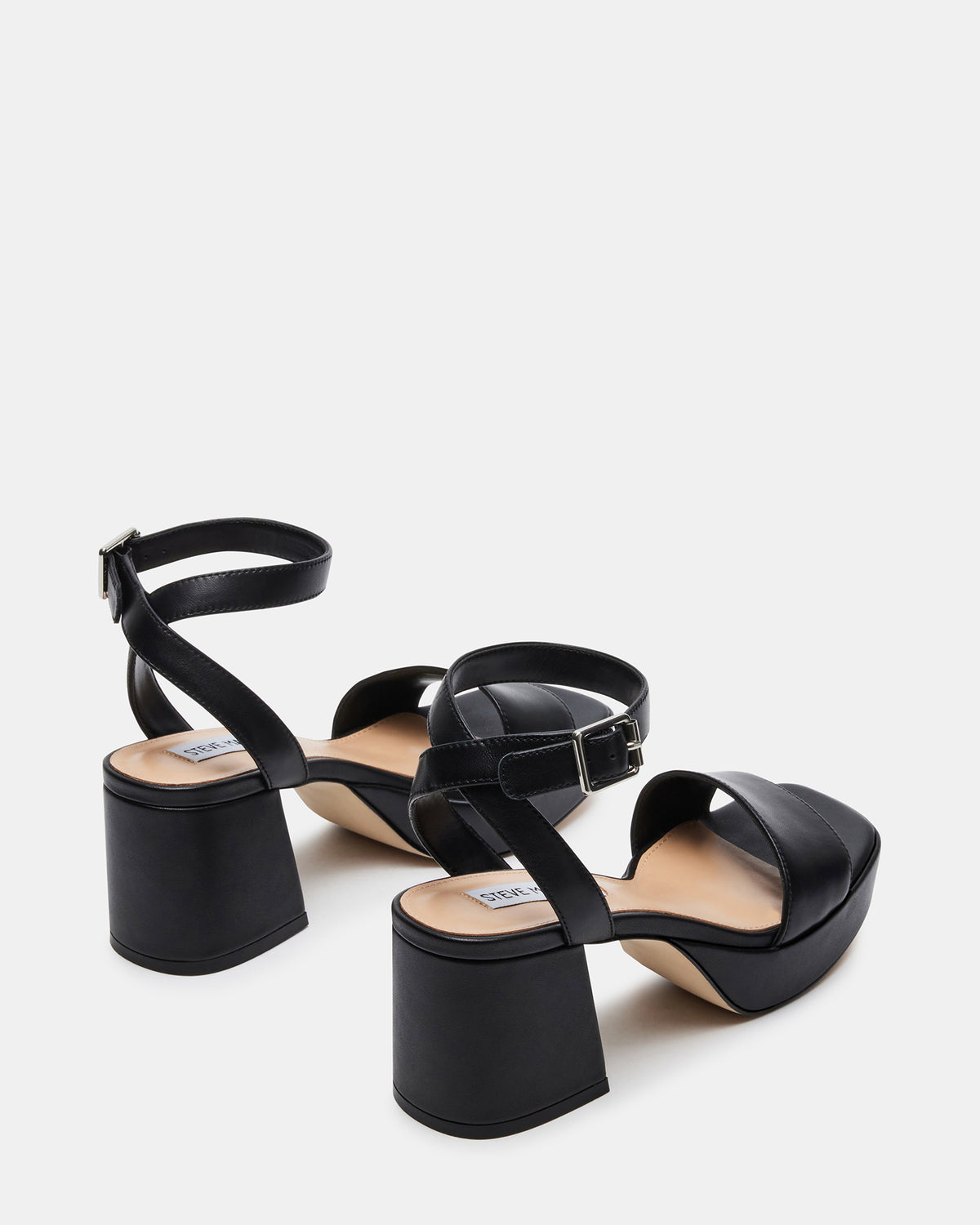 MERCERR Black Leather Women's Platform Block Heel