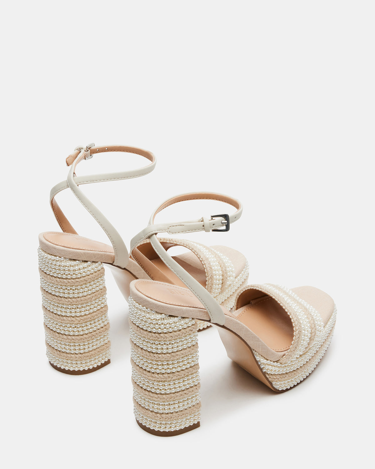 LUMARA Natural Raffia Pearl Platform Block Heel | Women's Heels