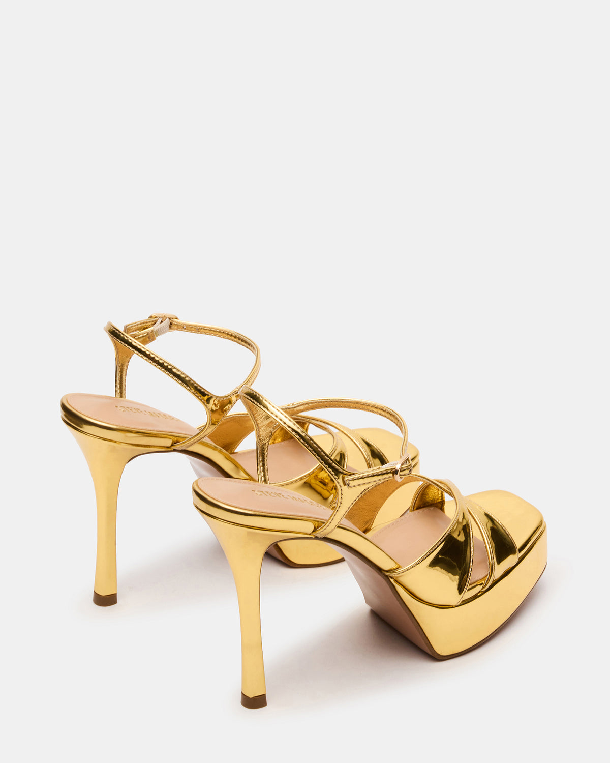 SCARLET Gold Square-Toe Strappy Platform Women's Heel