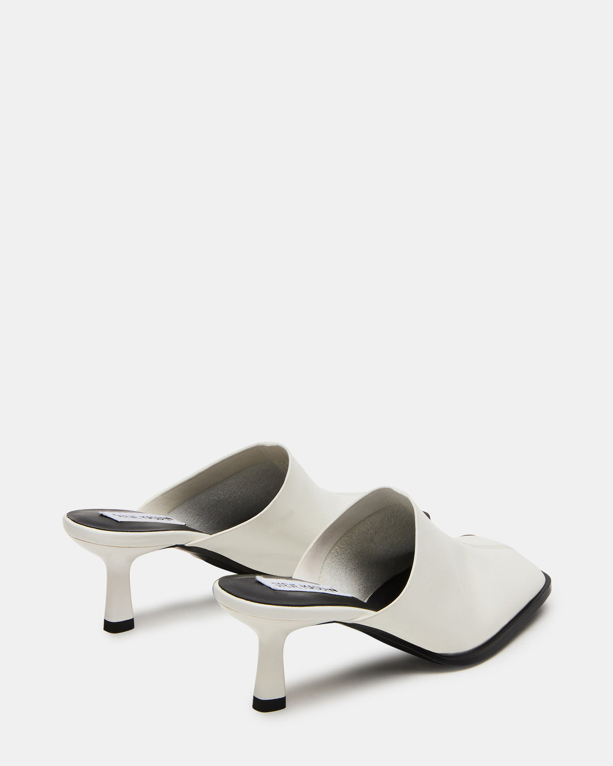 DEMPSEY White Leather Square-Toe Mule Women's Heel