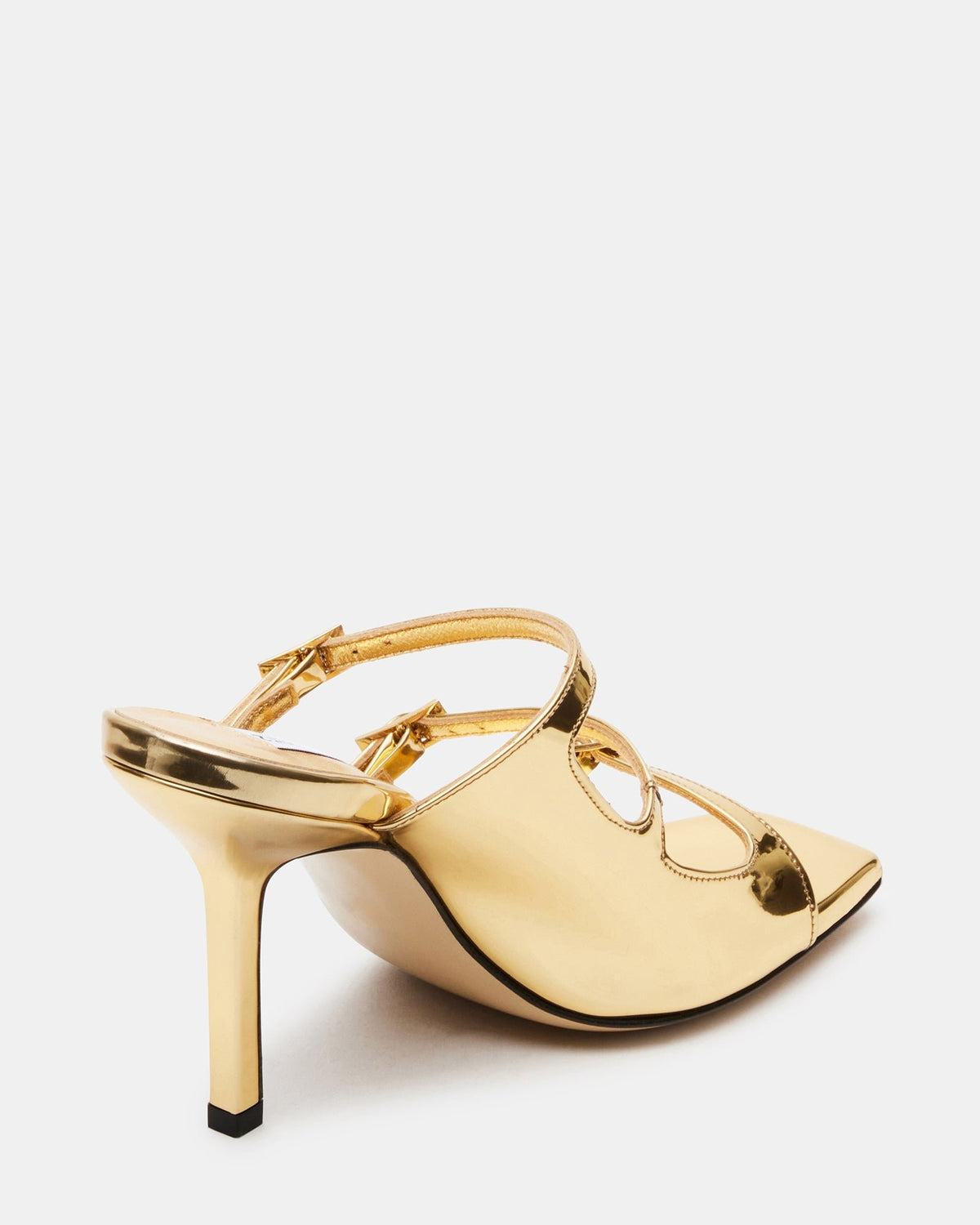 OPULENT Gold Leather Square Toe Mule Heel | Women's Heels