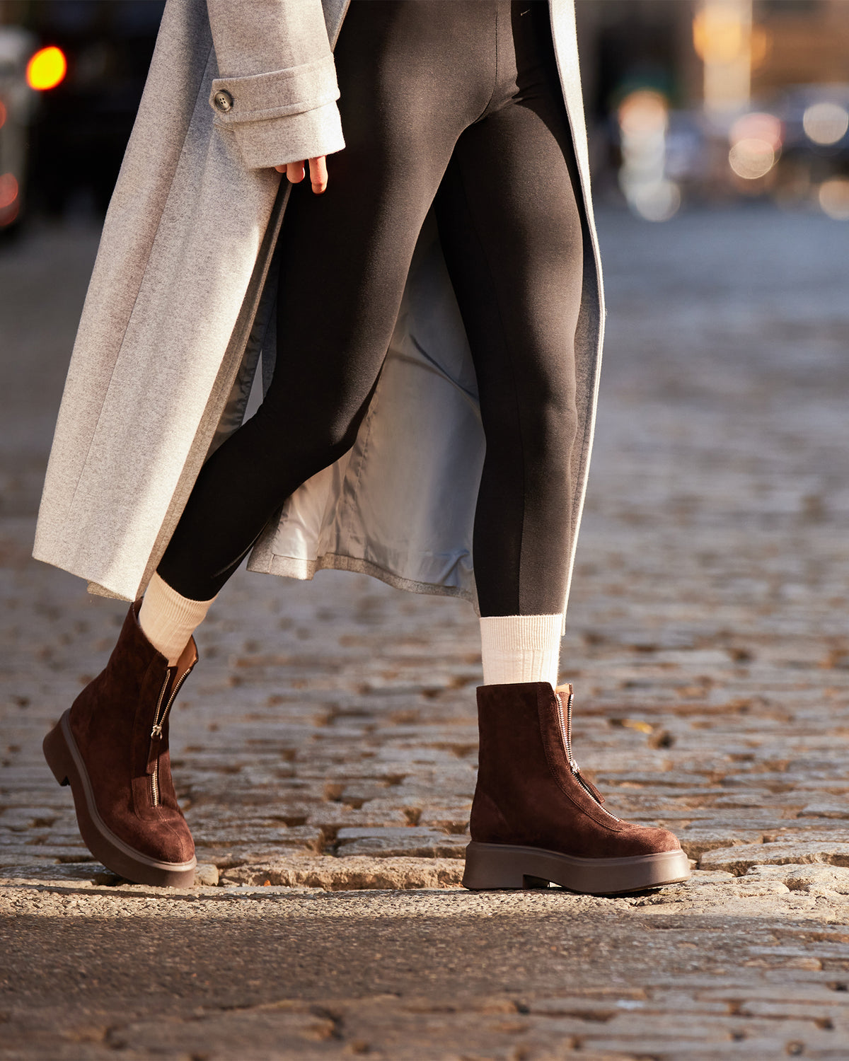 JONES Chocolate Brown Suede Zipper Lug Women's Ankle Boot