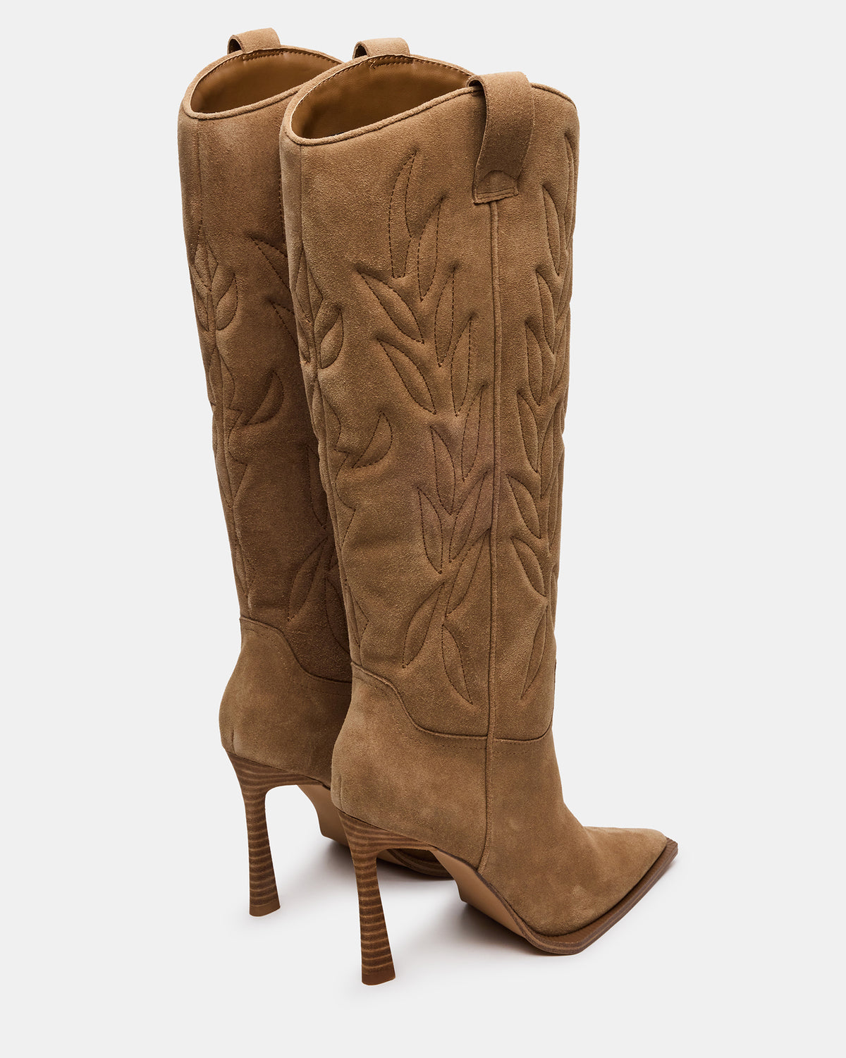 KINZEE Taupe Suede Pointed-Toe Knee-High Western Stiletto Women's Boot