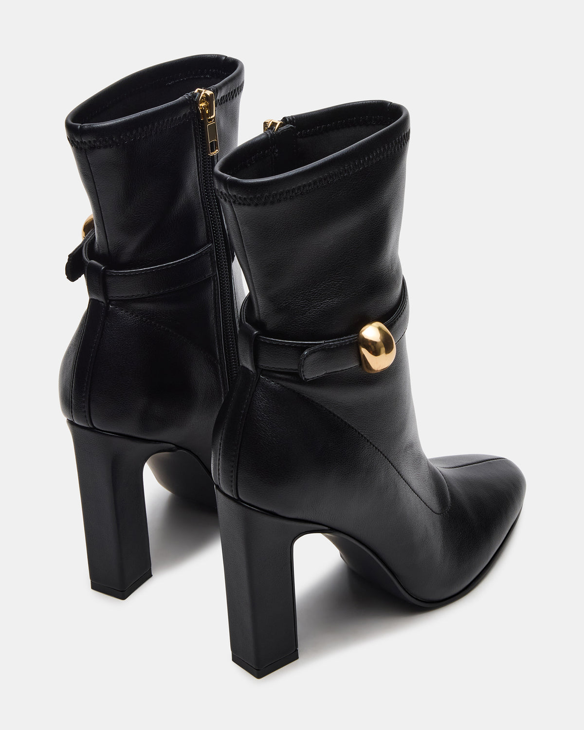 AROMA Black Buckle Gold Detail Block Heel Women's Ankle Boot