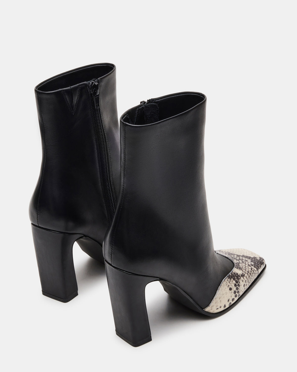 LYLE Black Leather with Snake Square-Toe Heeled Women's Ankle Boot