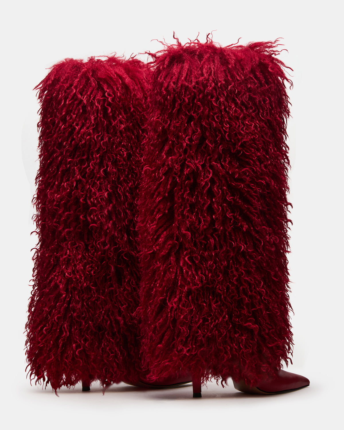 ICON Red Pointed-Toe Faux Fur Knee-High Stiletto Heel Women's Boot