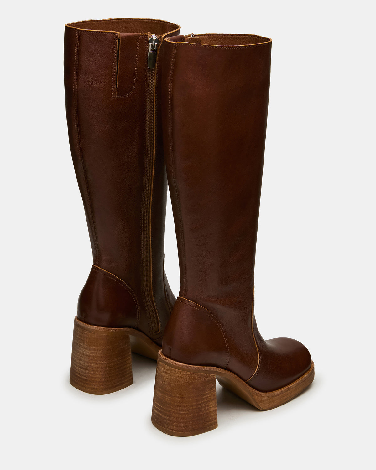 FOLIE Rust Leather Square-Toe Block Heel Knee-High Women's Boot