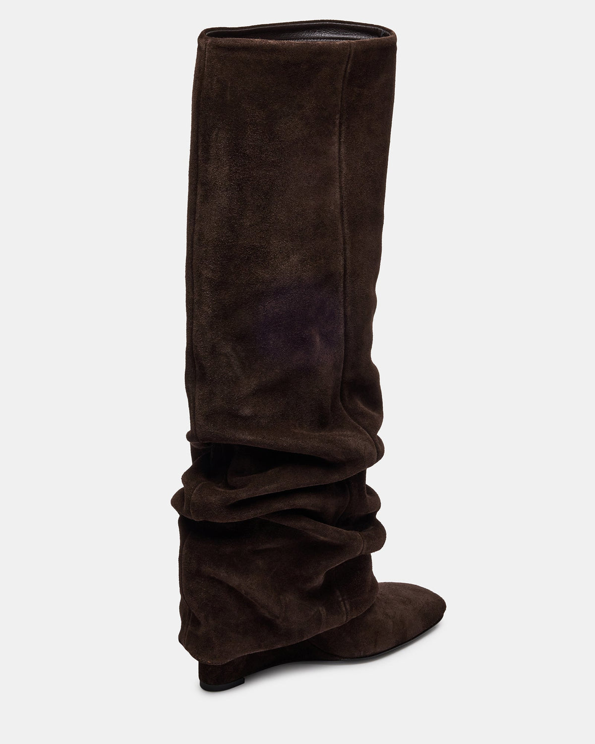 MONTANA Brown Suede Knee-High Square-Toe Wedge Fold-Over Women's Boot