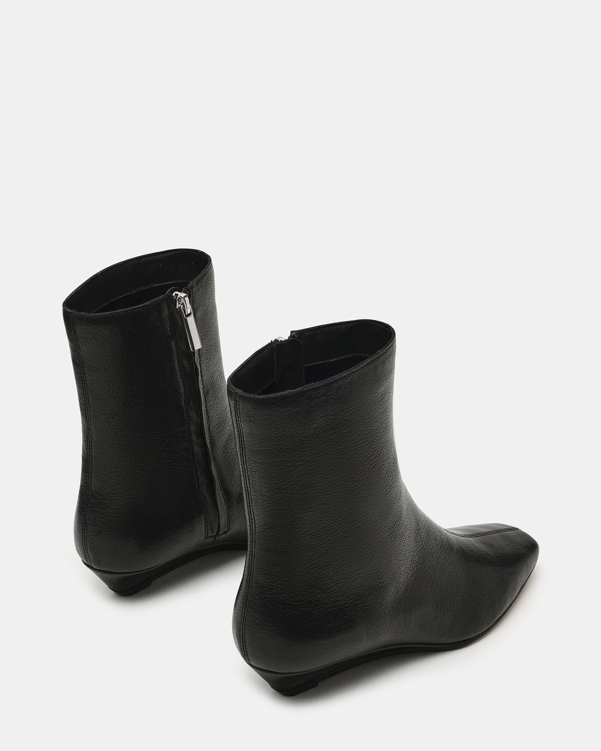 FLAIRE Black Leather Square-Toe Wedge Bootie Women's Ankle Boot