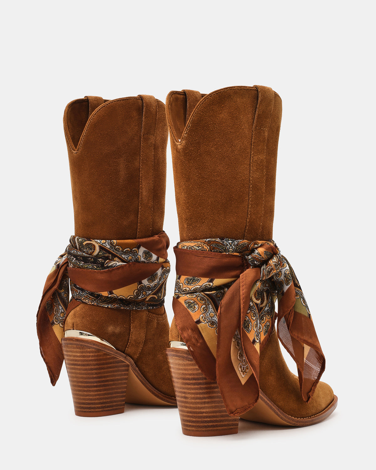 SALLY SCARF Chestnut Suede Pointed-Toe Western Block Heel Women's Boot