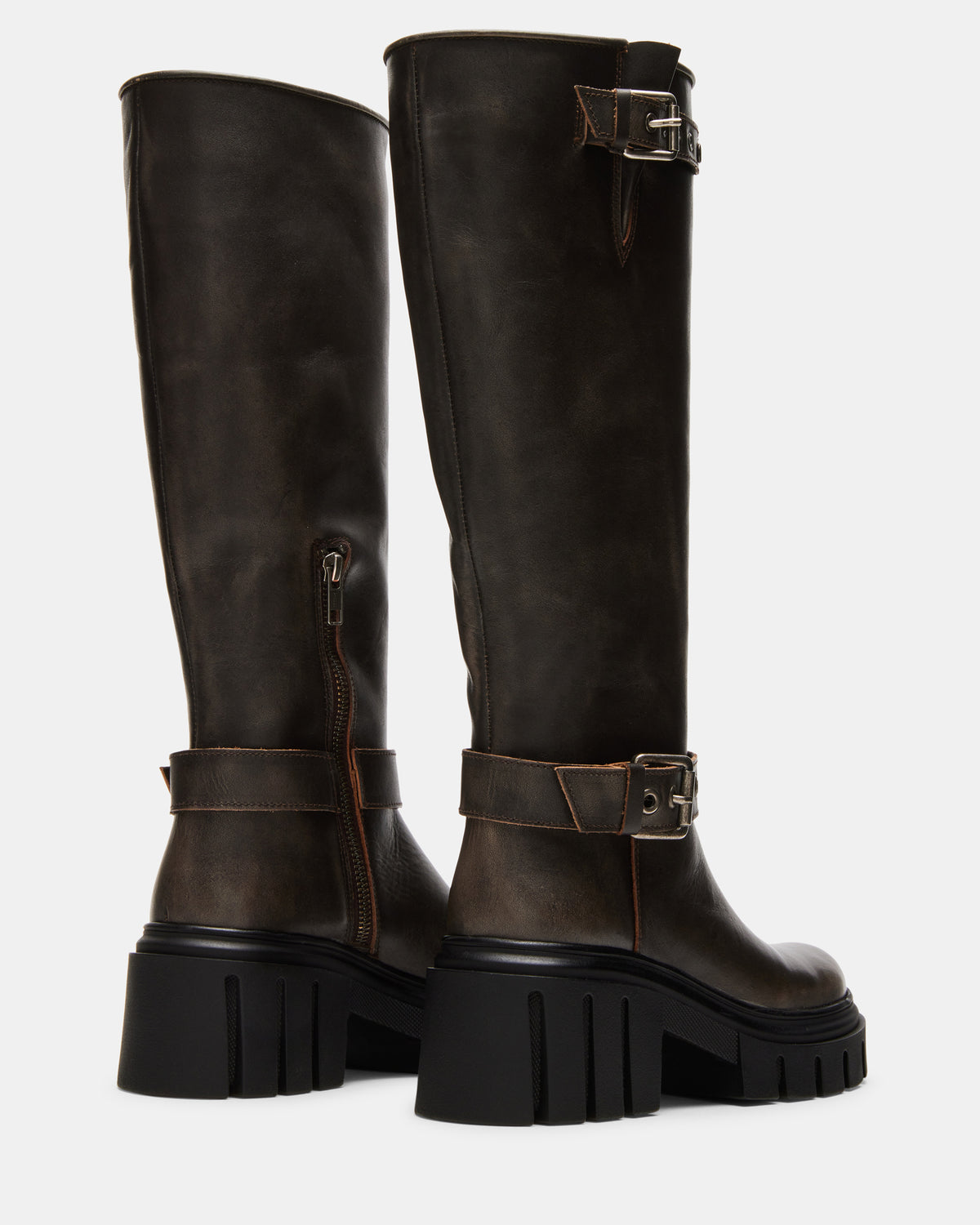 BRIGADE Brown Distressed Women's Knee-High Moto Lug Boot