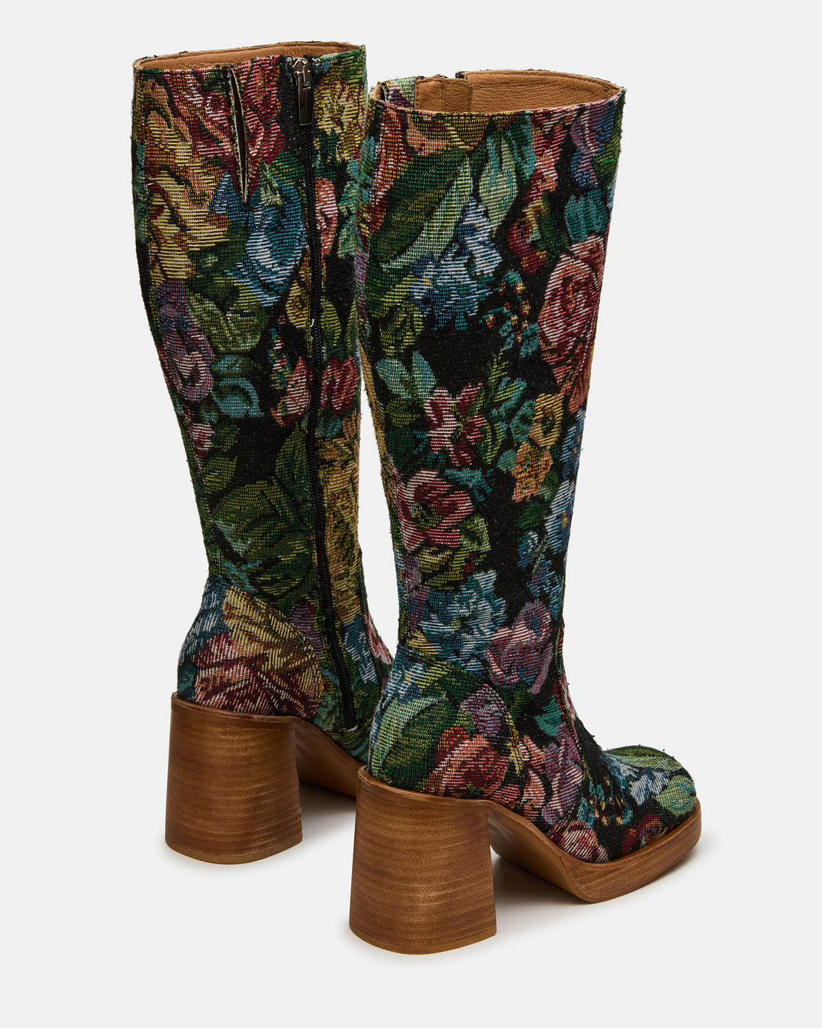 FOLIE Tapestry Square-Toe Block Heel Knee-High Women's Boot