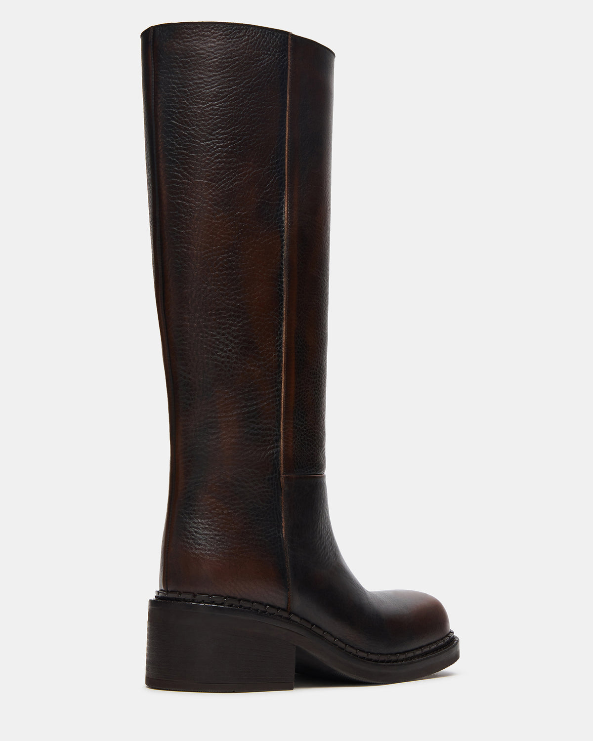 DAVOS Cognac Leather Square-Toe Knee High Block Heel Women's Boot