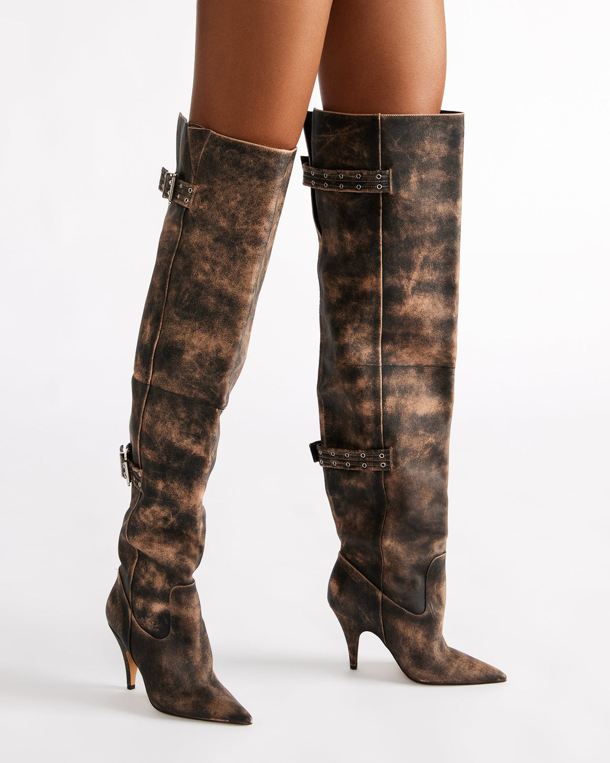 BADDIE Black Distressed Over-The-Knee Moto Women's Boot