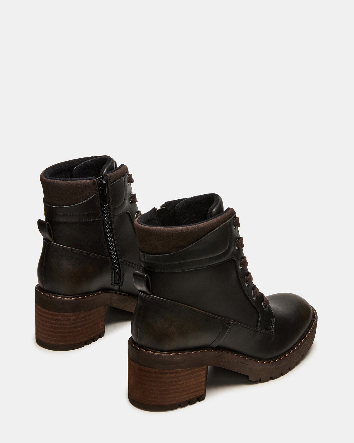 TUFF Dark Brown Lace-Up Block Heel Women's Ankle Boot