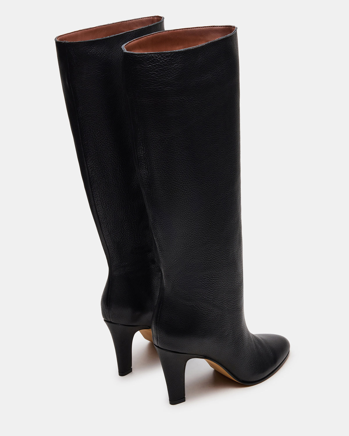 RIZK Black Leather Knee-High Rounded Toe Heeled Women's Boot