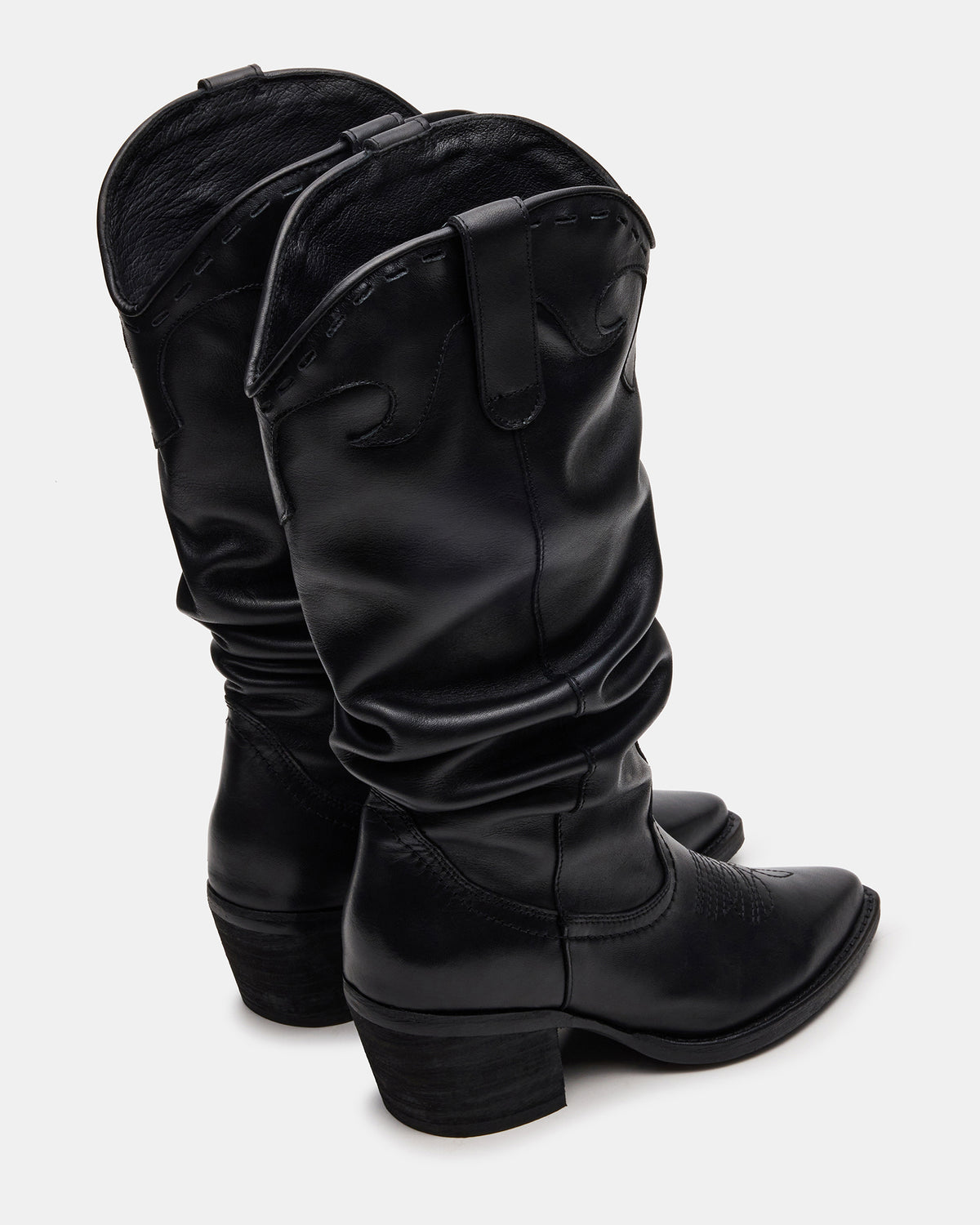 STAGE Black Leather Pointed-Toe Scrunched Western Women's Boot