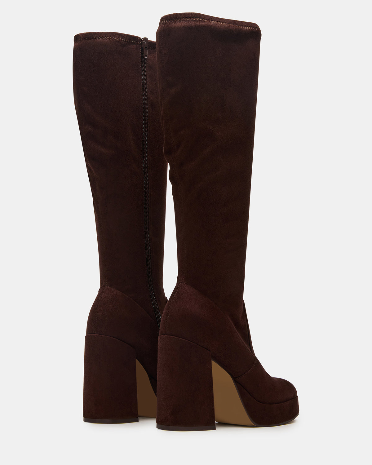 TWAIN Brown Wide Calf Knee-High Block Heel Women's Boot