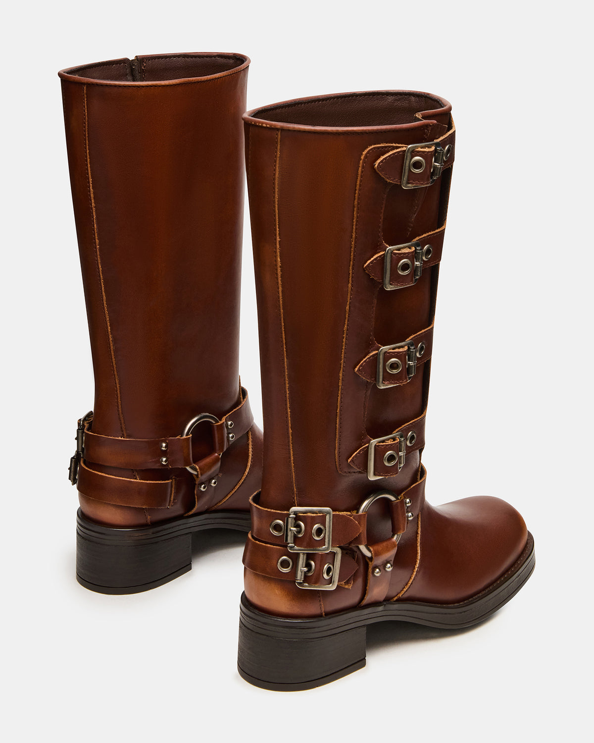 ROCKY Cognac Distressed Knee-High Moto Women's Boot