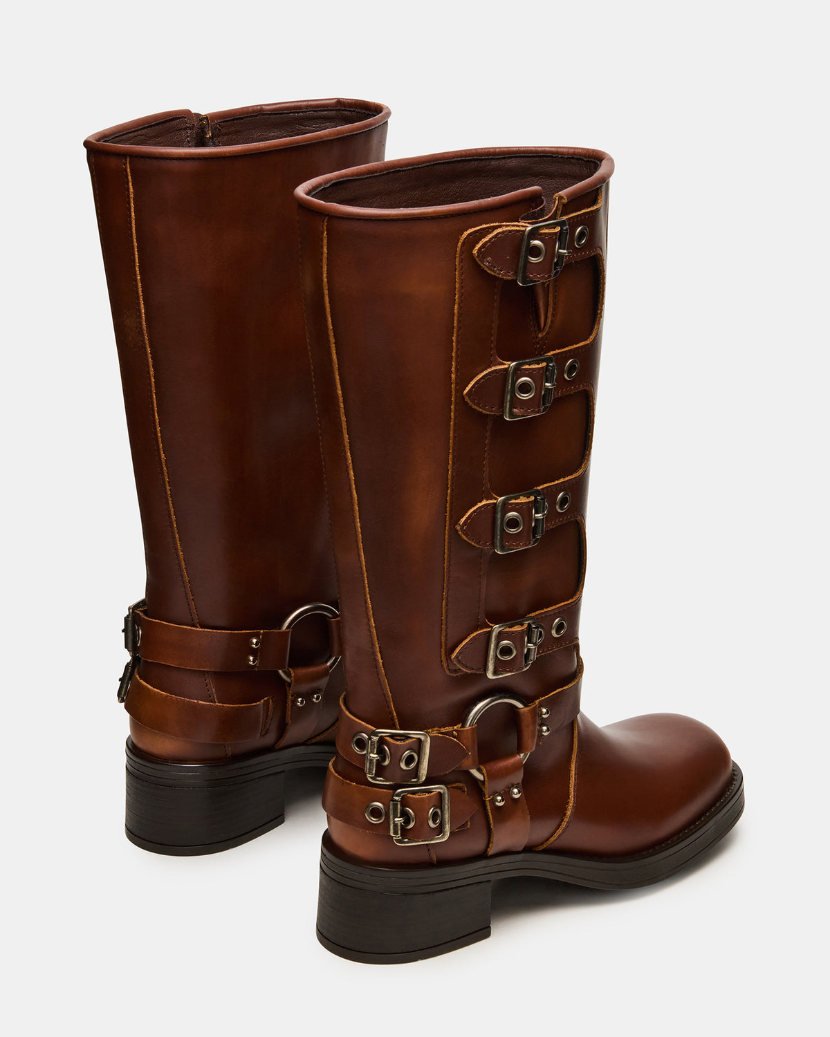 ROCKY Cognac Distressed Wide Calf Knee-High Moto Women's Boot