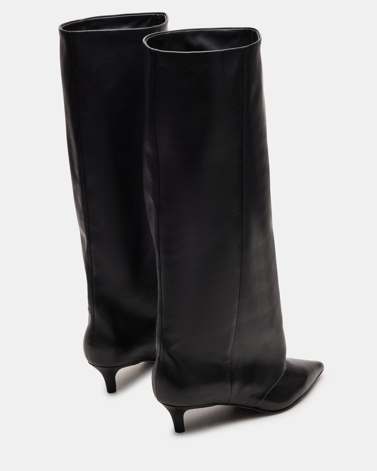 LUCA Black Leather Pointed-Toe Cuffed Kitten Heel Women's Boot