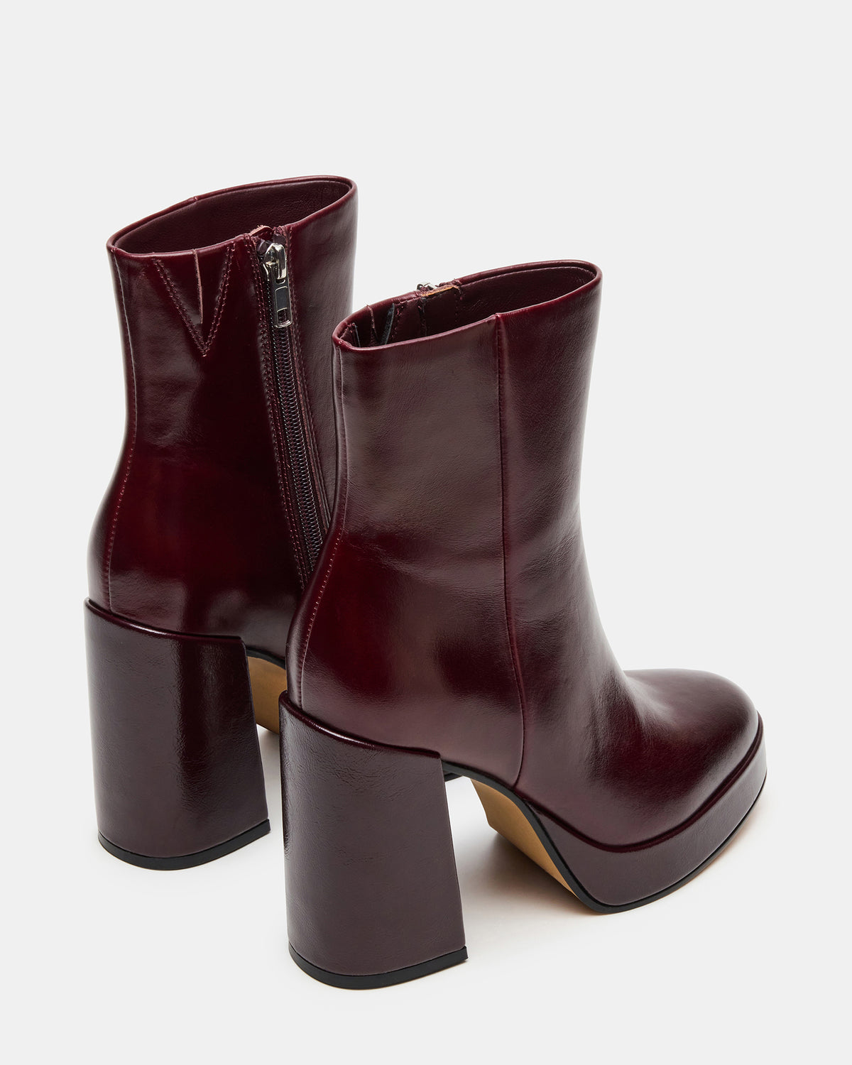 TYRA Burgundy Leather Platform Block Heel Women's Ankle Boot