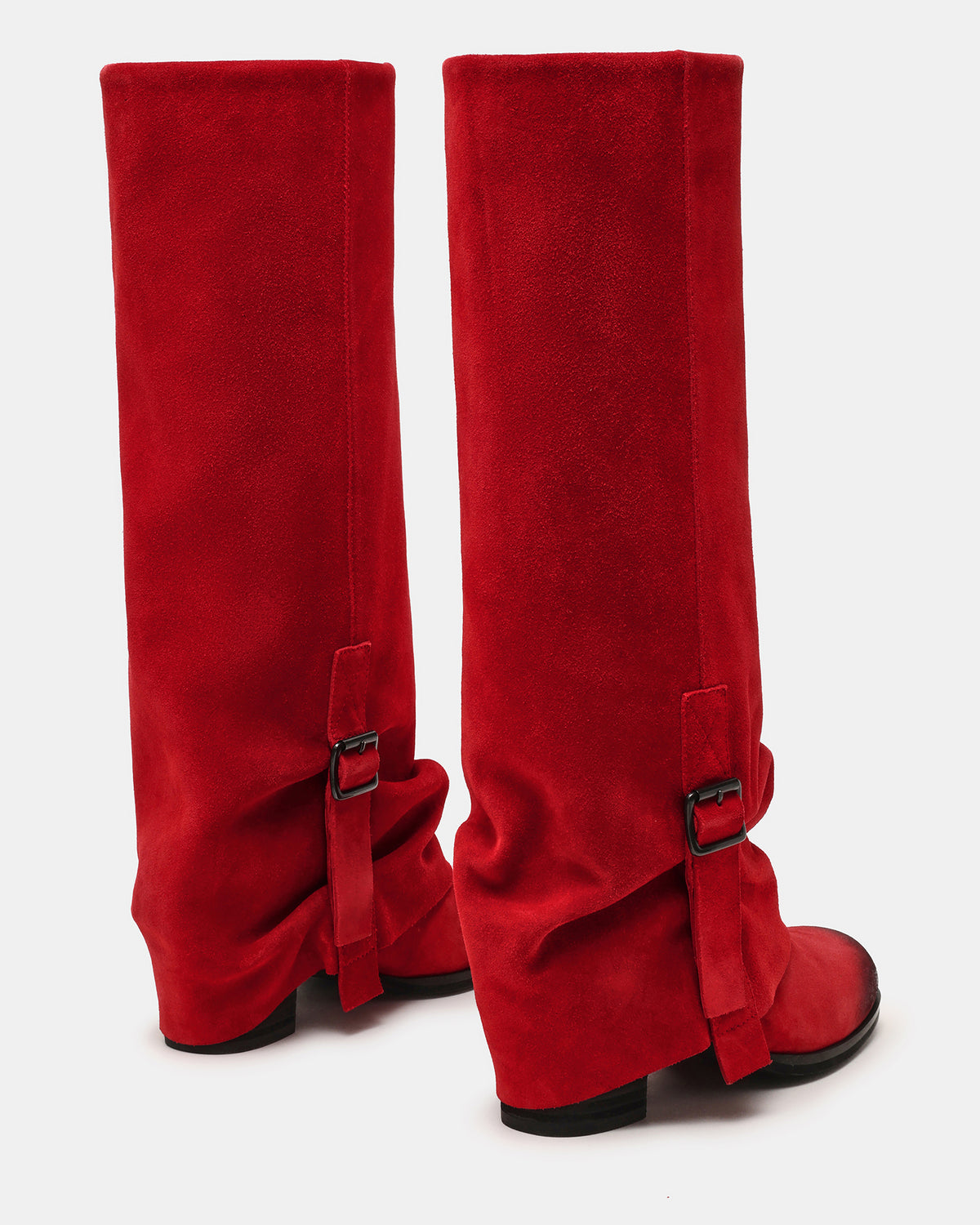 BOZEMAN Red Suede Knee-High Fold-Over Cuffed Women's Boot