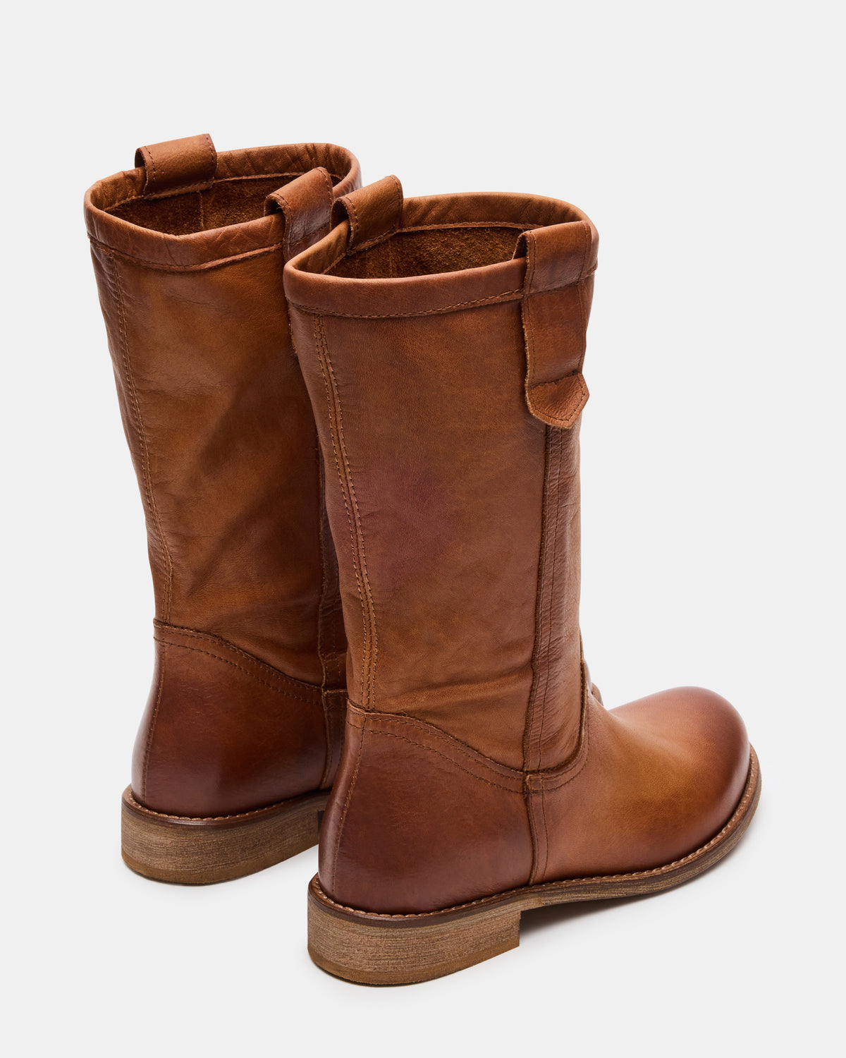 RUBEN Cognac Leather Rounded Toe Women's Boot