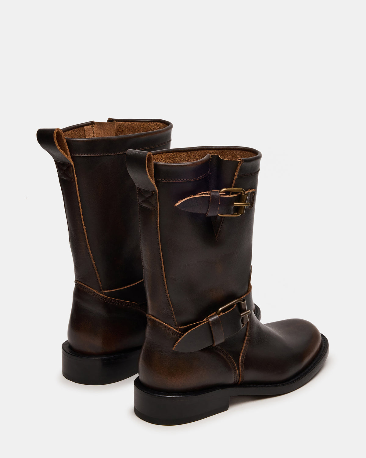 IRVING Black Distressed Buckle Moto Round-Toe Women's Boot