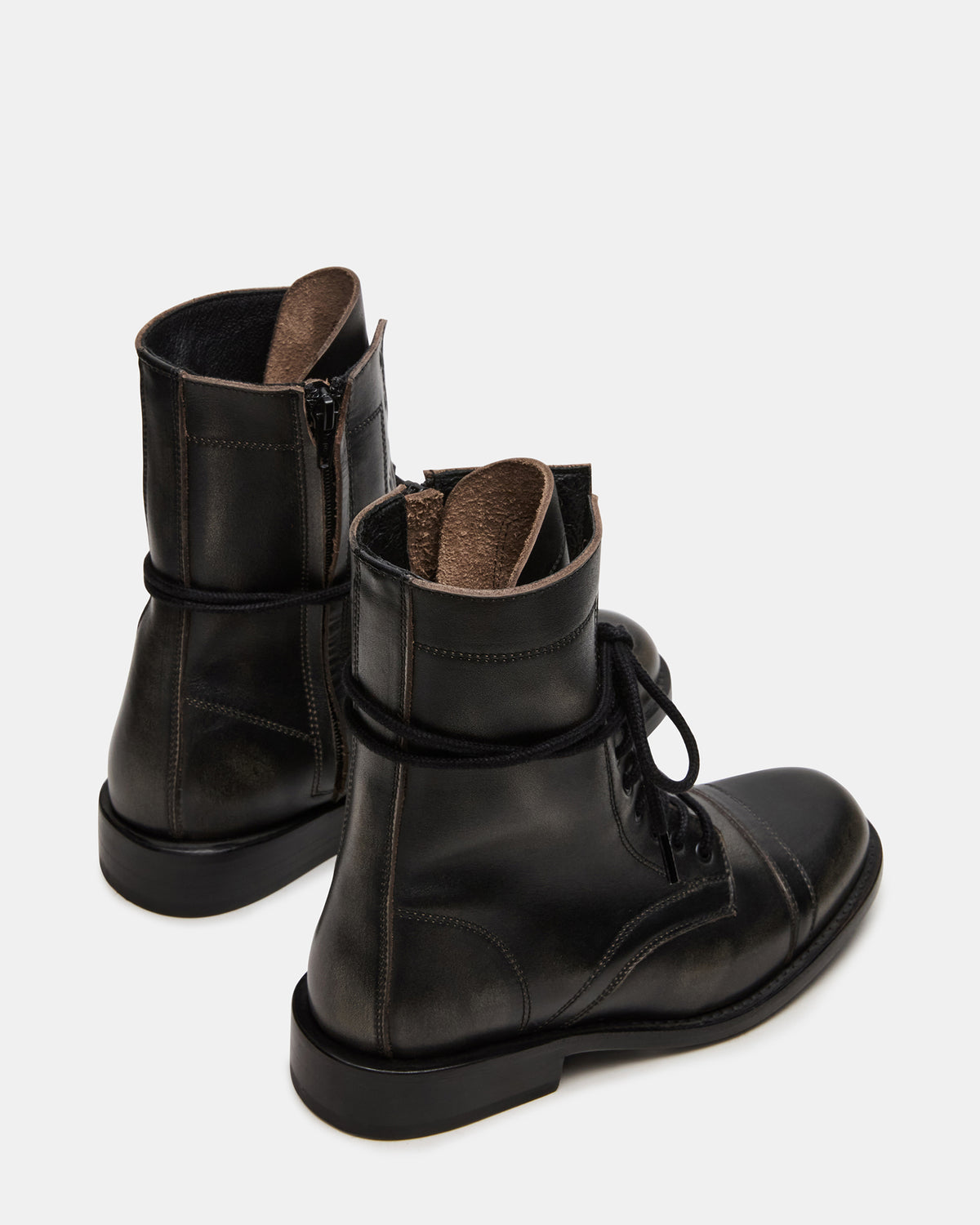 THERON Black Distressed Moto Combat Women's Ankle Boot