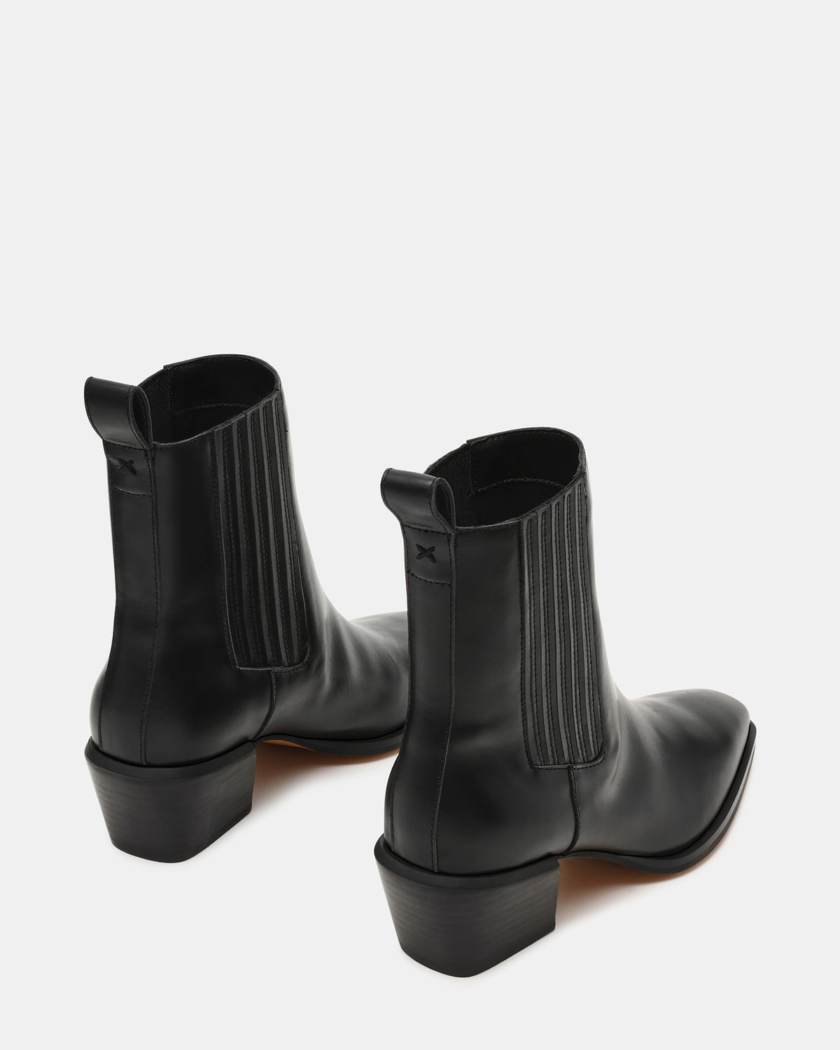 DARSEN Black Leather Square-Toe Block Heel Women's Ankle Boot