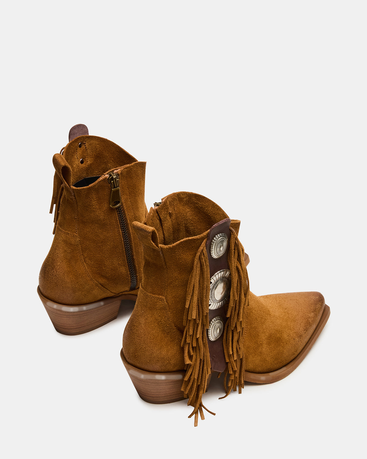 LARAMIE Chestnut Suede Fringe Western Pointed-Toe Women's Ankle Boot