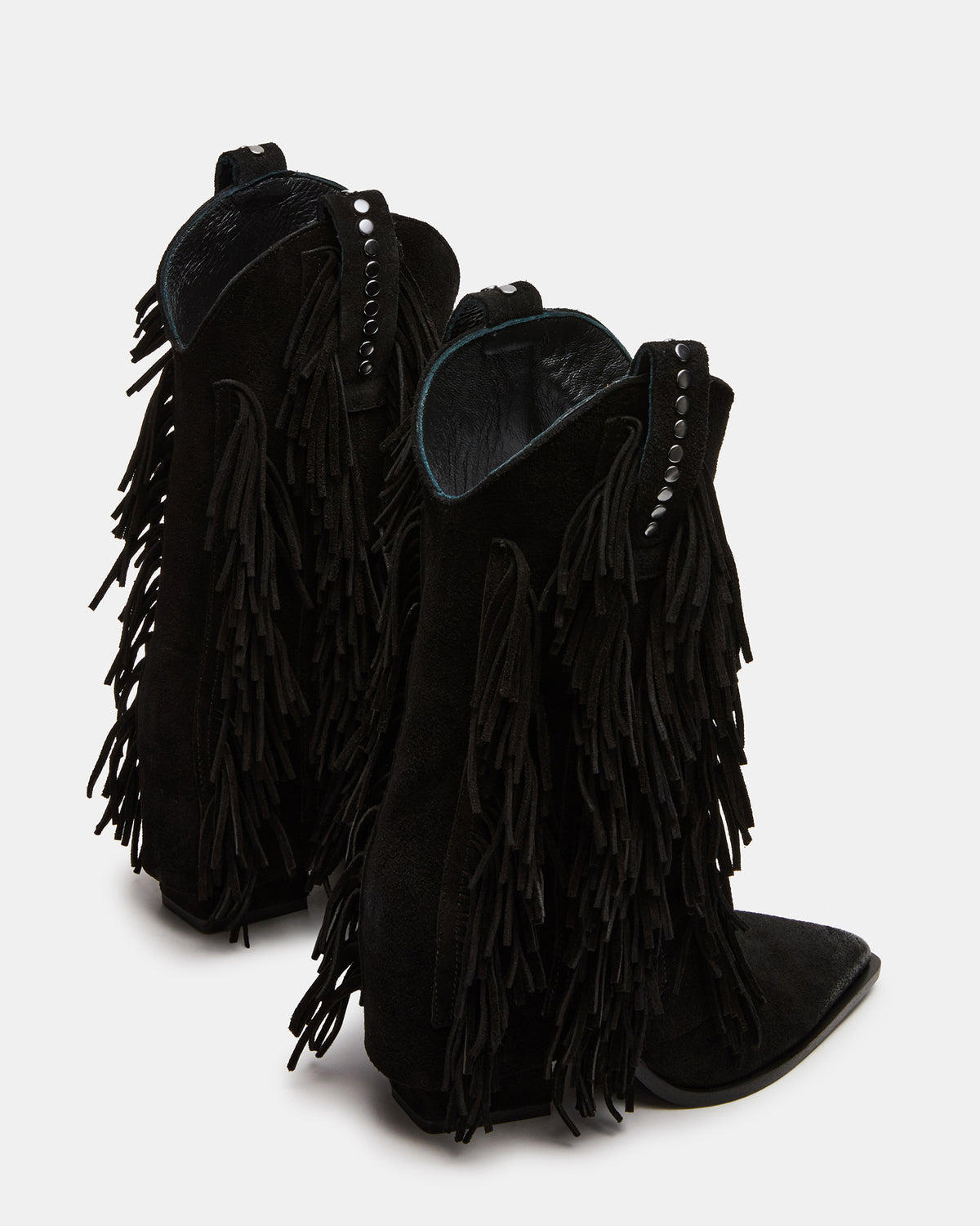LANDMARK Black Suede Cuffed Fringe Western Women's Ankle Boot