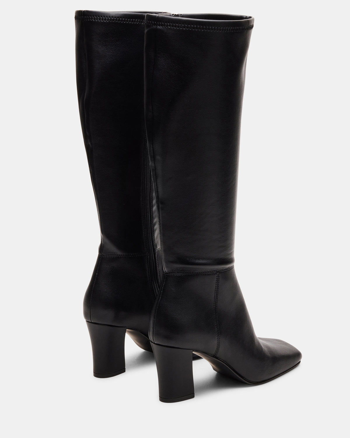 ELLIOT Black Square-Toe Knee-High Block Heel Women's Boot
