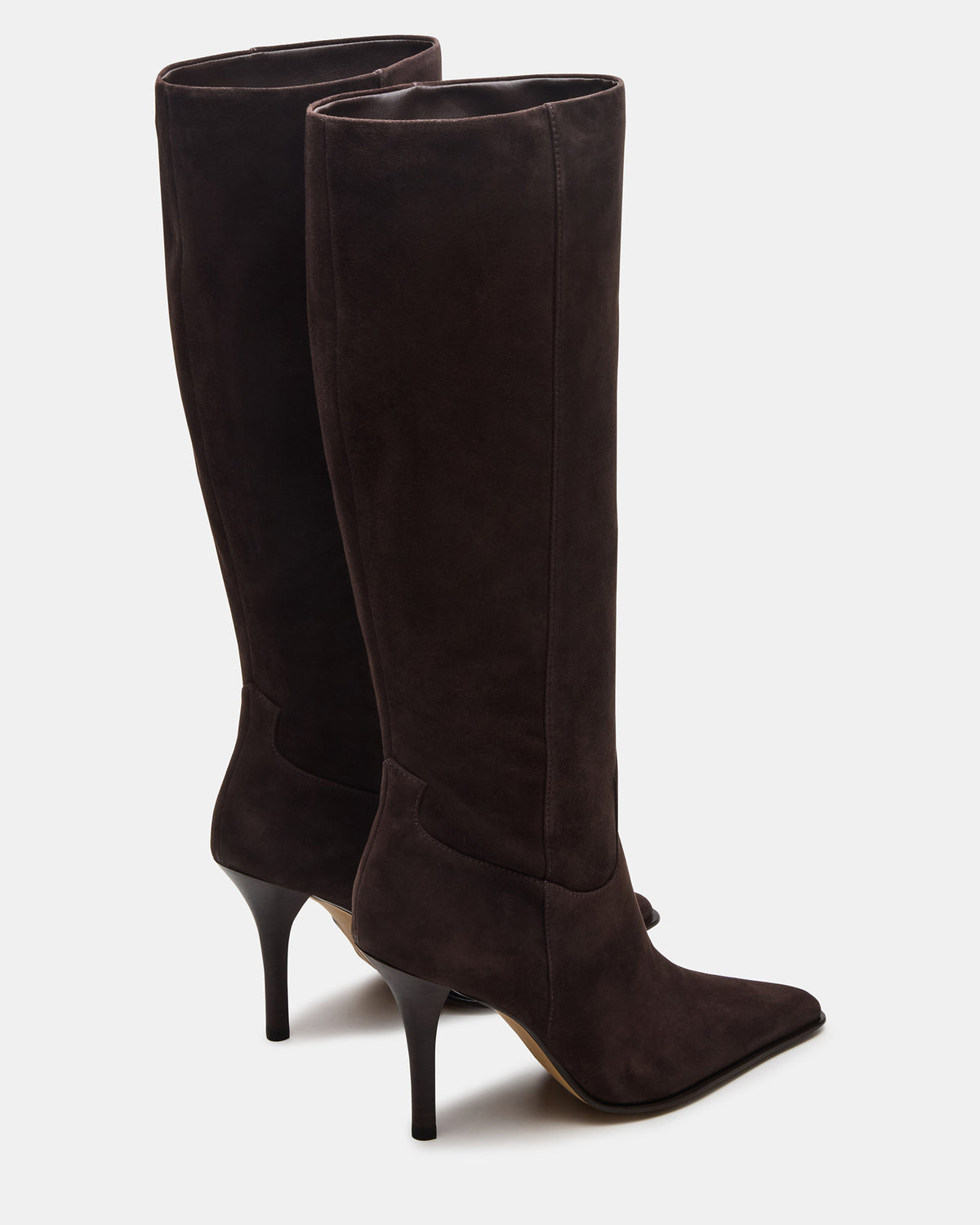 WESCOT Brown Suede Square-Toe Knee-High Heeled Women's Boot