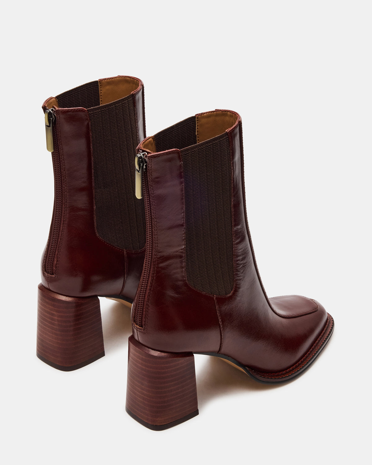 DOWNTOWN Brown Leather Women's Chelsea Block Heel Ankle Boot
