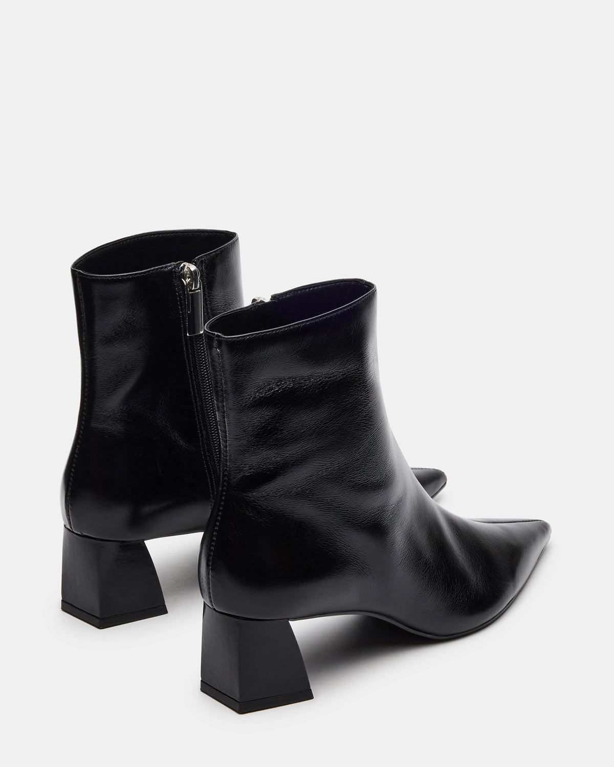 ASHLI Black Leather Pointed-Toe Block Heel Women's Ankle Boot