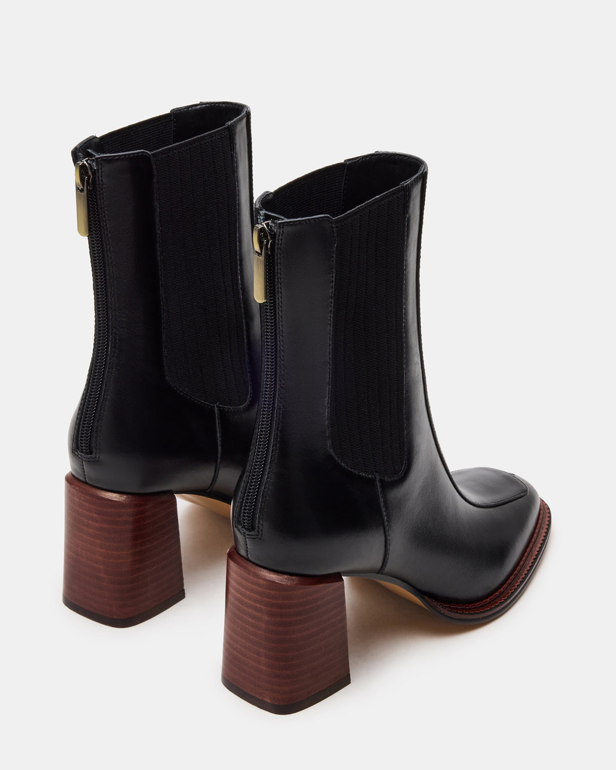 DOWNTOWN Black Leather Chelsea Block Heel Ankle Boot | Women's Booties