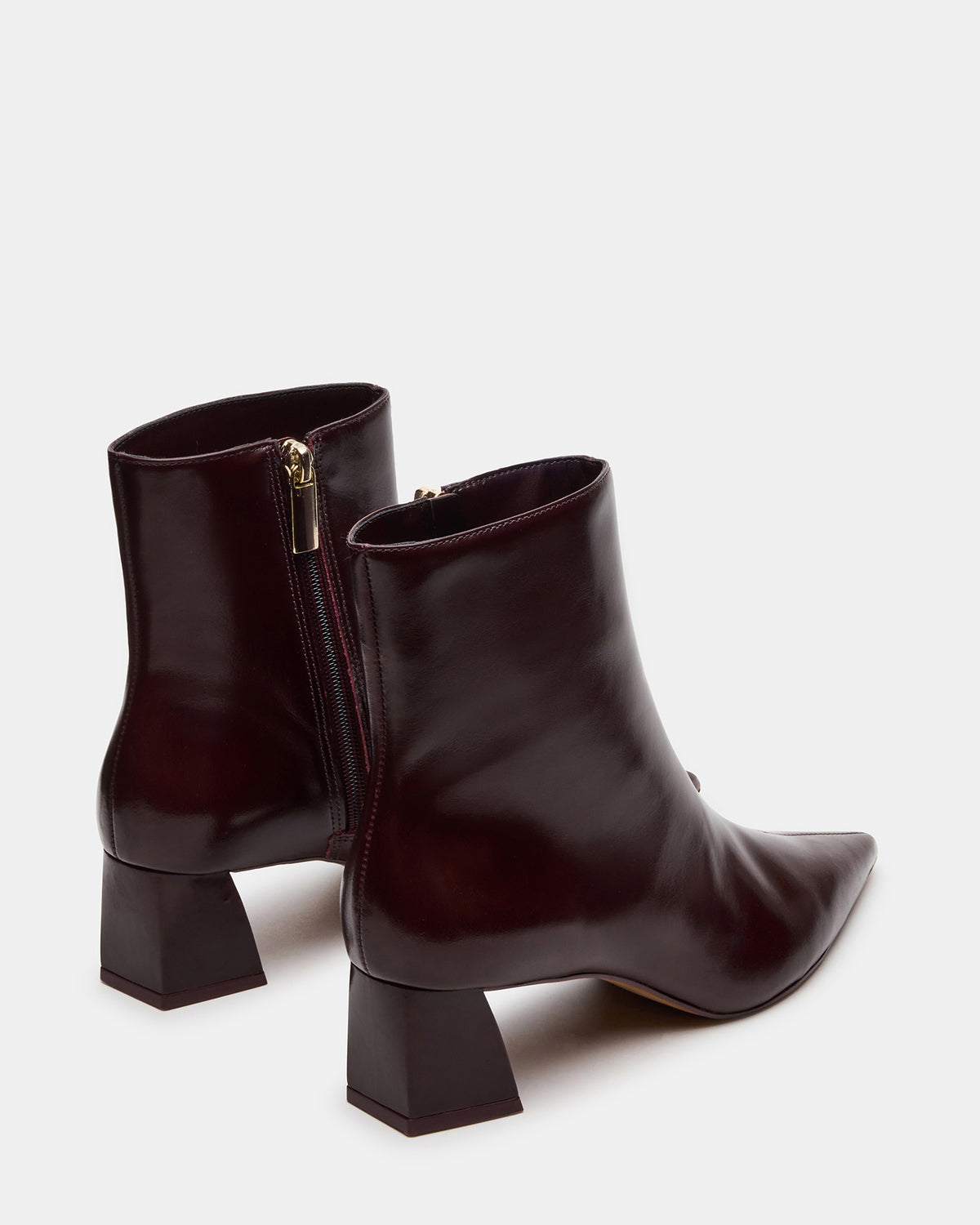 ASHLI Wine Leather Pointed-Toe Block Heel Women's Ankle Boot
