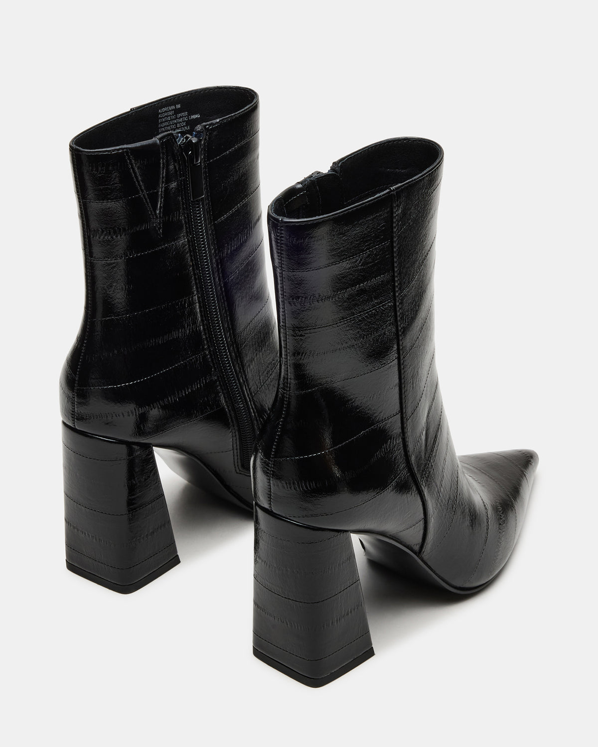 AUDREANA Black Eel Pointed-Toe Block Heel Women's Ankle Boot