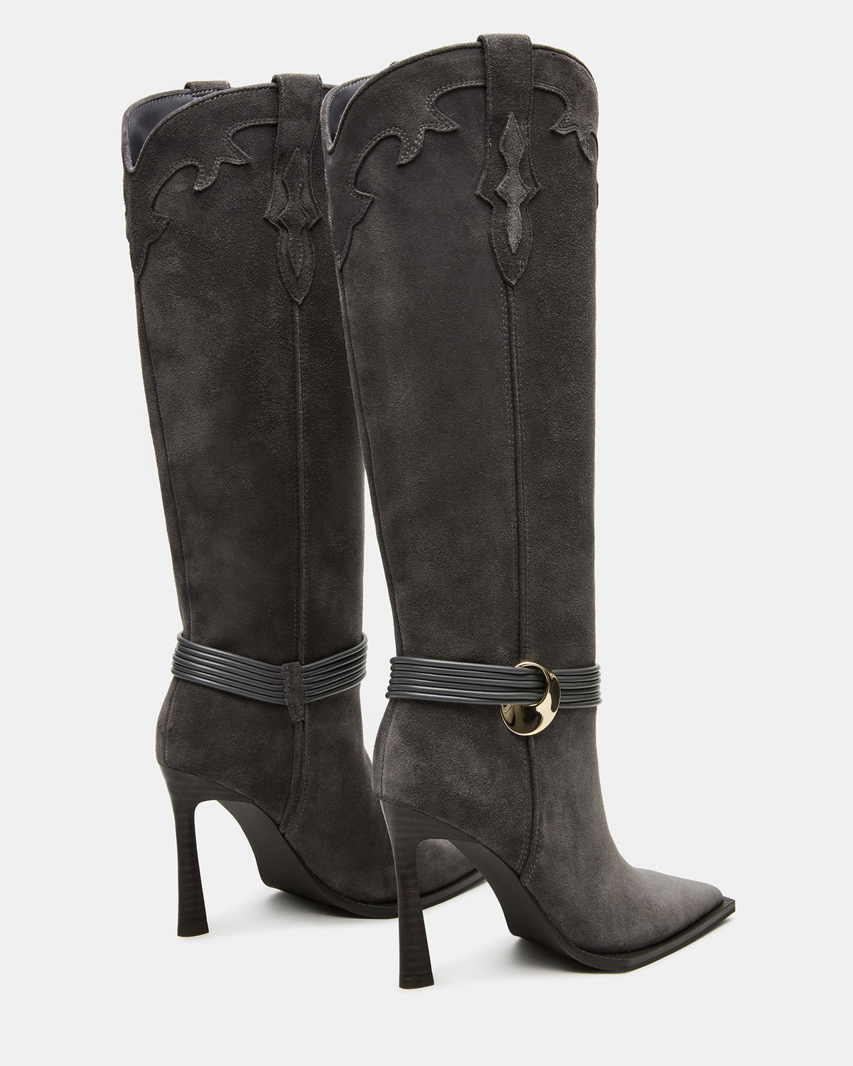 KYNDALL Grey Suede Pointed-Toe Stiletto Heeled Knee-High Women's Boot