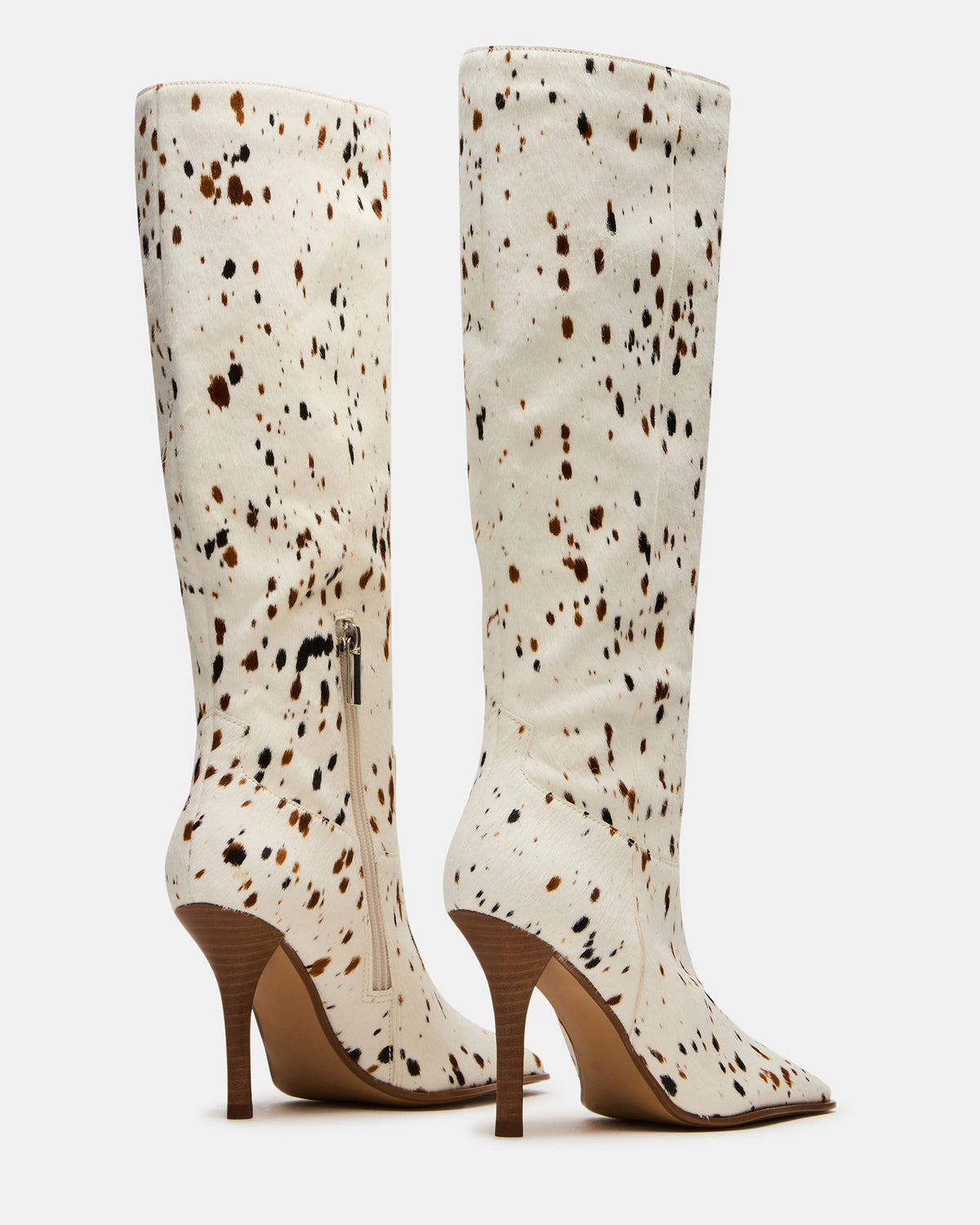 WESCOT Brown Cow Print quare-Toe Knee-High Heeled Women's Boot