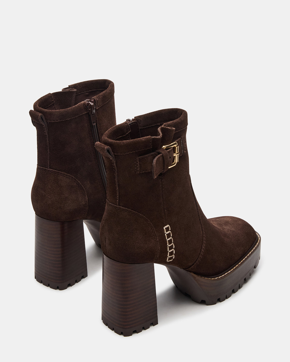 SUMMIT Dark Brown Suede Platform Lug Block Heel Women's Ankle Boot