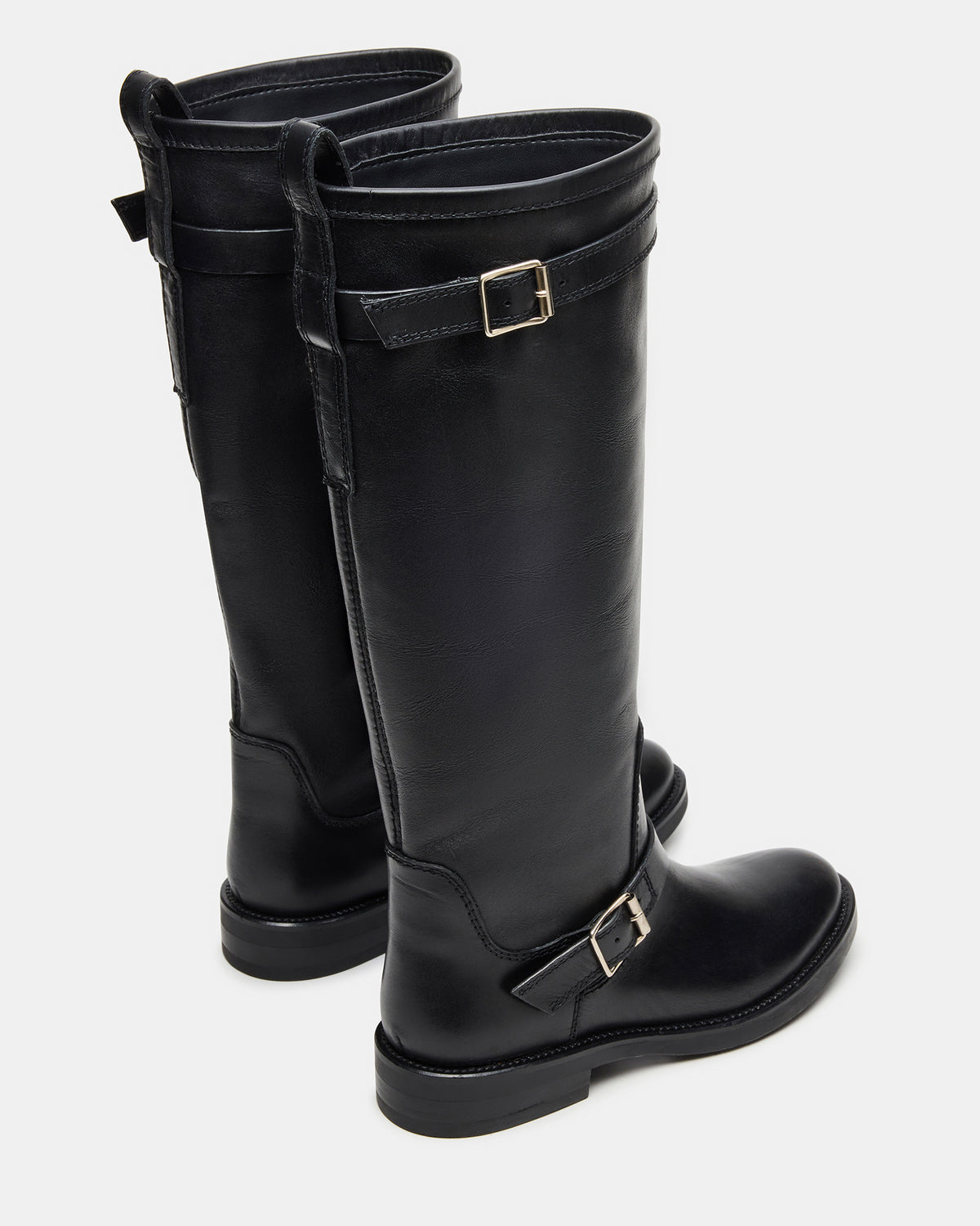 SADY Black Leather Knee-High Rounded Toe Women's Boot
