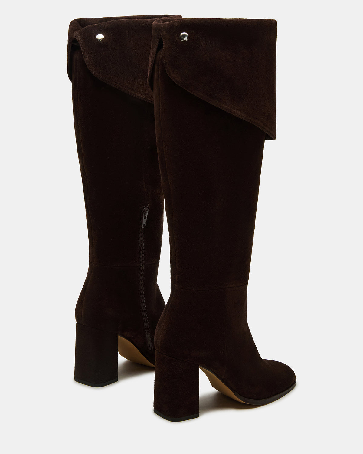 WINSLET Brown Suede Knee-High Block Heel Women's Boot
